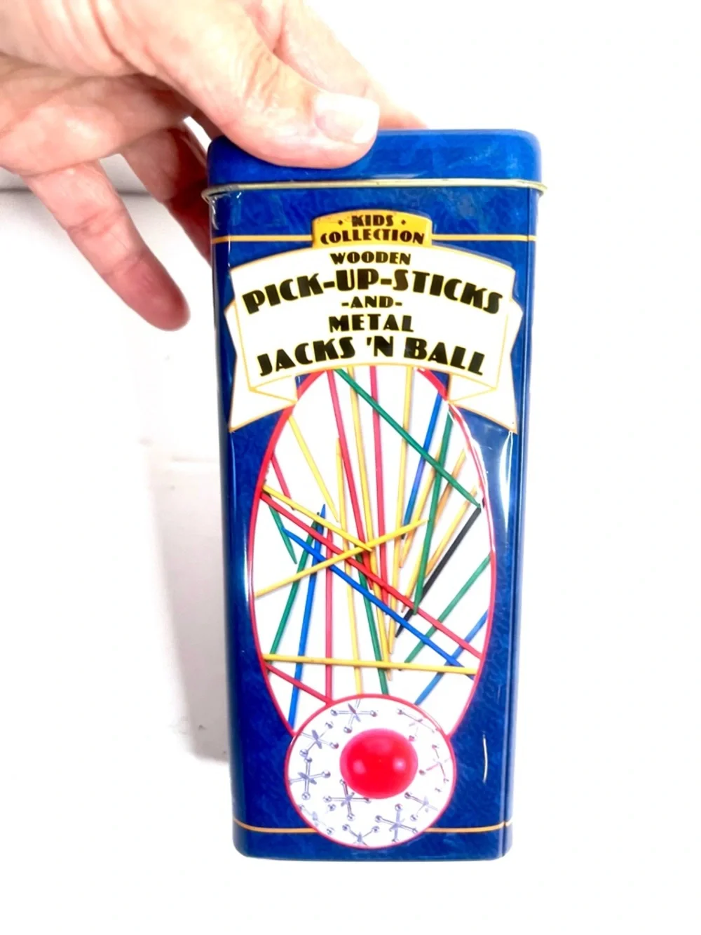Vintage Pick-Up Sticks & Metal Jacks Game Set Tin Kids Collection Complete NOB